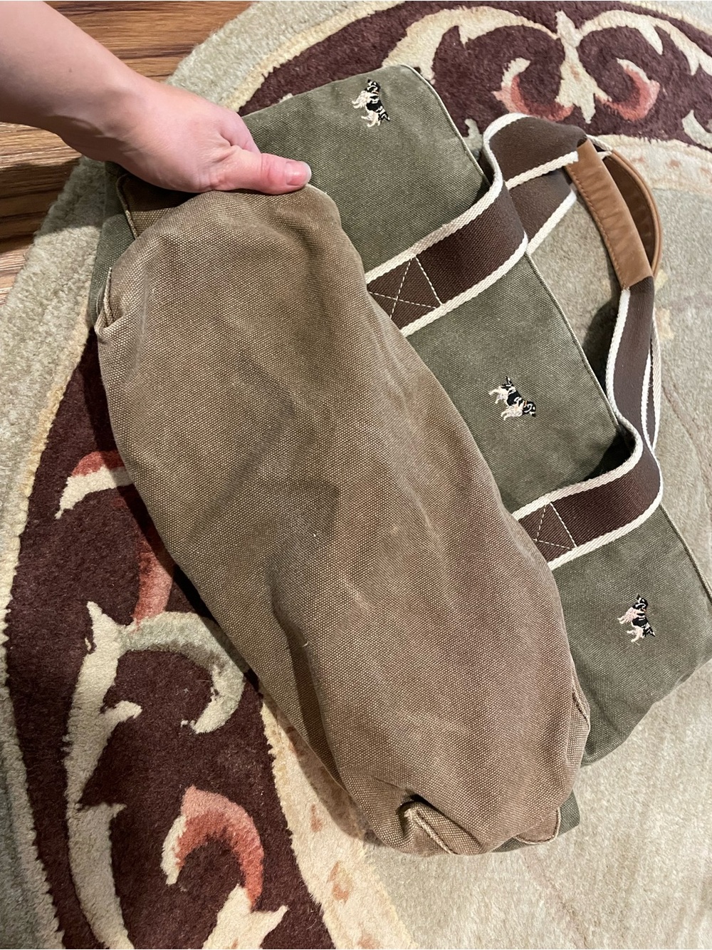 Vintage L.L.Bean canvas and leather tote bag with spaniel dog embroidery - Picture 4 of 8